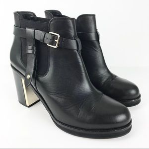 Topshop Leather Slip On Ankle Booties Gold Heeled